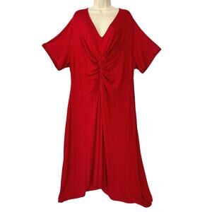 Catherines Dress Womens 3X Red Knotted Front Asymmetric High Low Hem Soft Knit